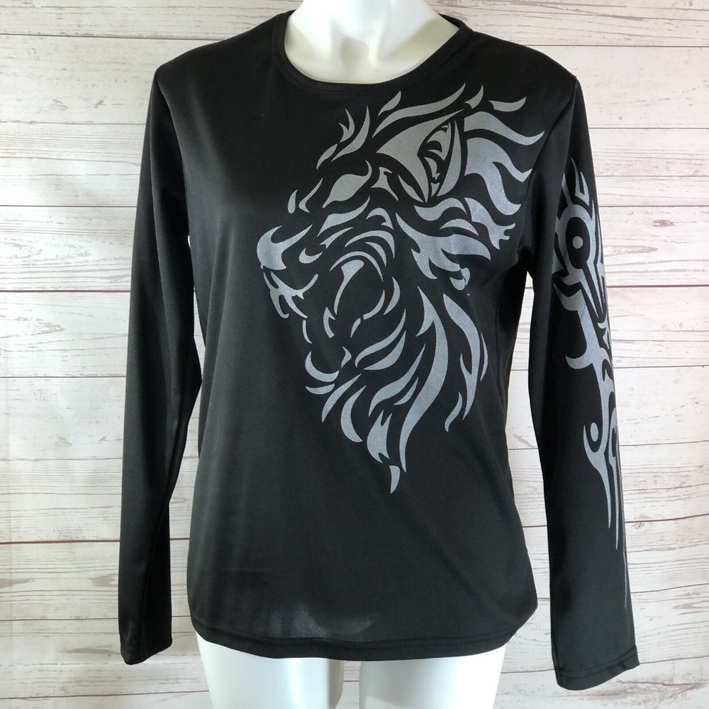 Zacard Youth Junior Size XXL Black Reflective Lion Print Long Sleeve T-Shirt Top